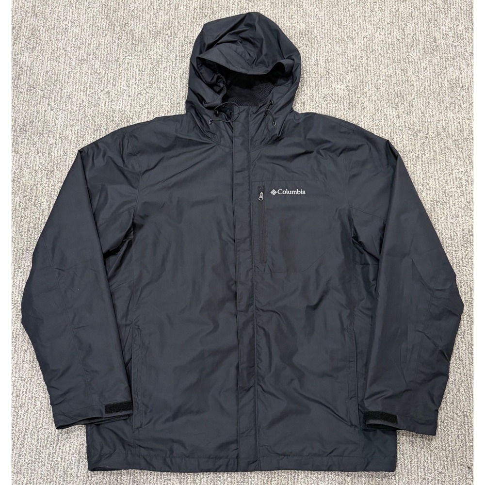 Columbia Rain Jacket Mens L Black Hooded Mesh Lined Full Zip Outdoor Coat